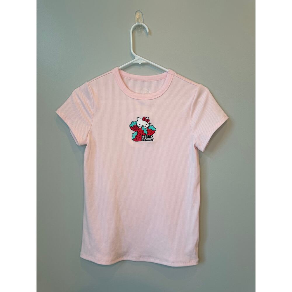 Sanrio Hello Kitty Pink Ribbed Baby Tee Top Berry Sweet Strawberry Graphic Small